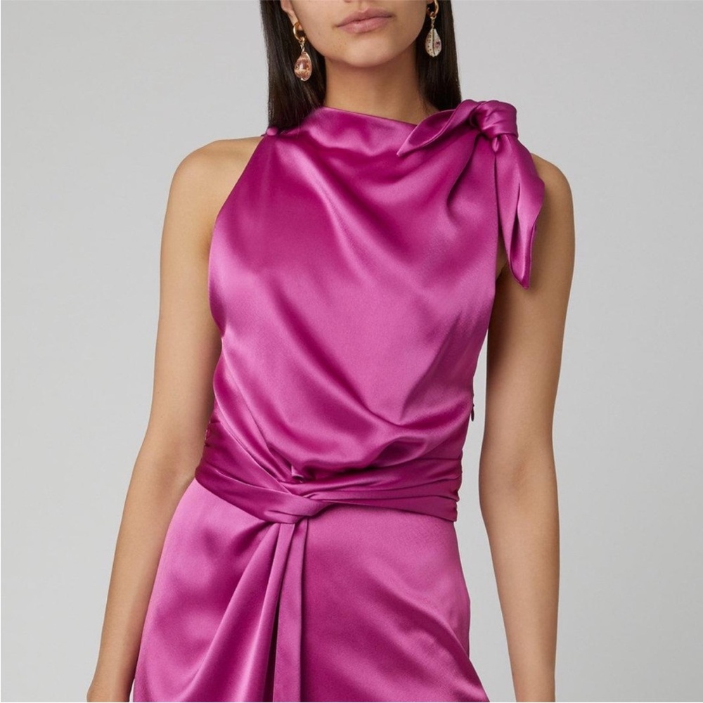 Nanushka Satin Knot-Waist Midi Dress in Fuchsia - Picture 3 of 13